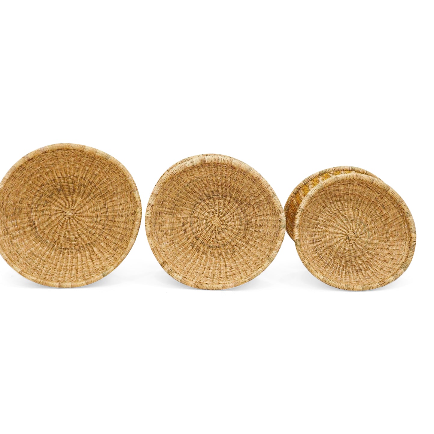 Handwoven natural grass baskets in a set of 3
